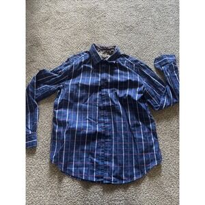 Mens Blue Plaid Robert Graham Plaid Button Up Long Sleeve Shirt Size XL